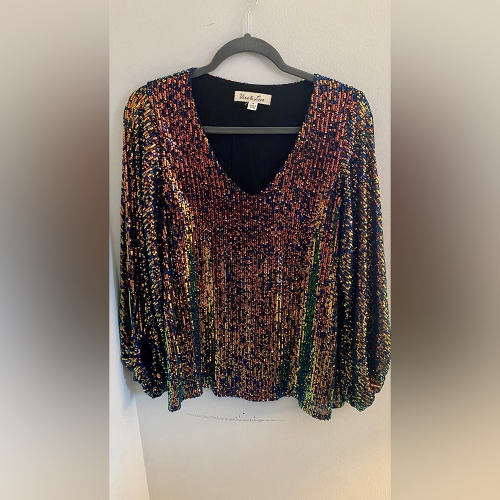 Iridescent Sequin Balloon Sleeve Top Size M